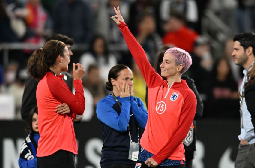 OL Reign's Megan Rapinoe waves after NWSL Championship match against Gotham FC. (Photo by ROBYN BECK/AFP via Getty Images)